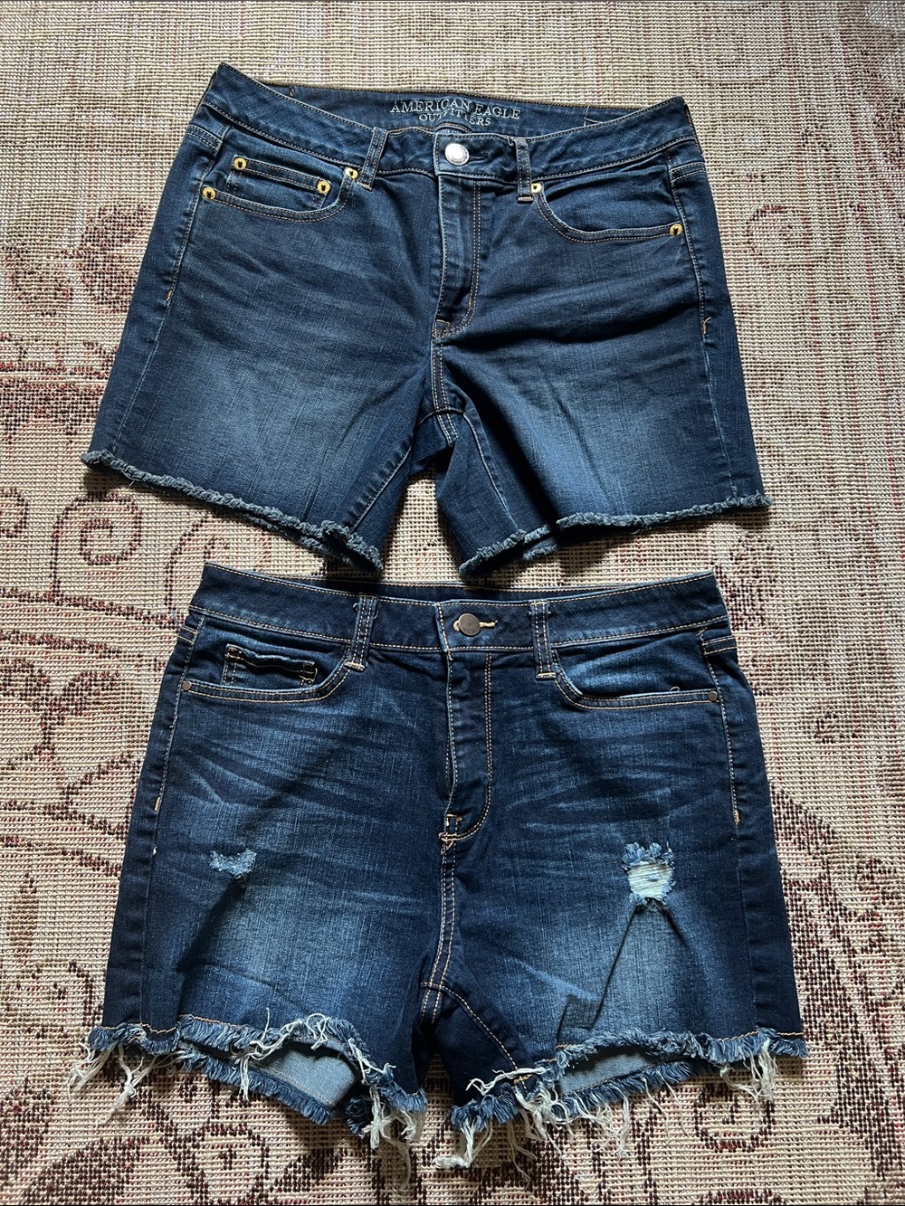 aerie Dark Blue Denim Cutoff Shorts Duo - Frayed Hem Styles